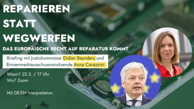 Das Europäische Recht auf Reparatur kommt - Online-Vorstellung des Gesetzes mit EU-Kommissar Reynders @ Online